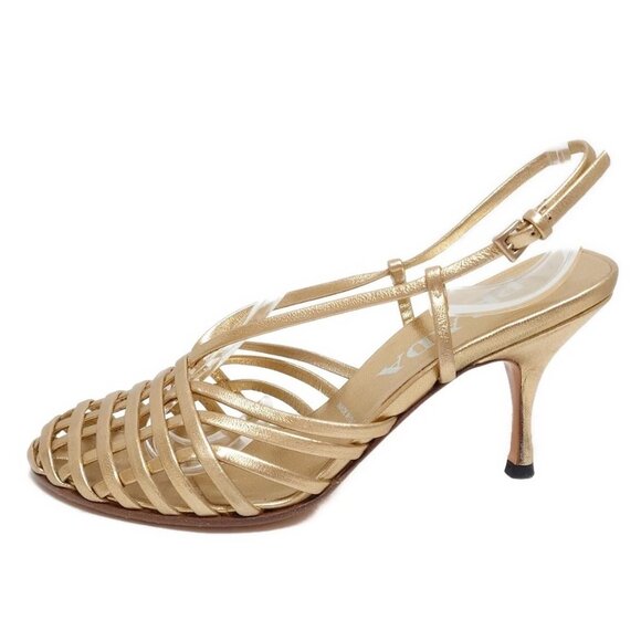 PRADA - Gold Leather Women's Sandals 132-072625 - Picture 1 of 6